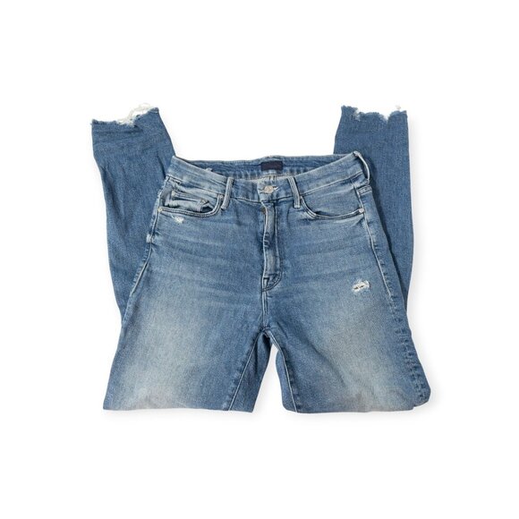 Mother Rainbow Pocket Jeans SZ 26 High-Waisted Looker Ankle Chew Denim Distress - Picture 13 of 13